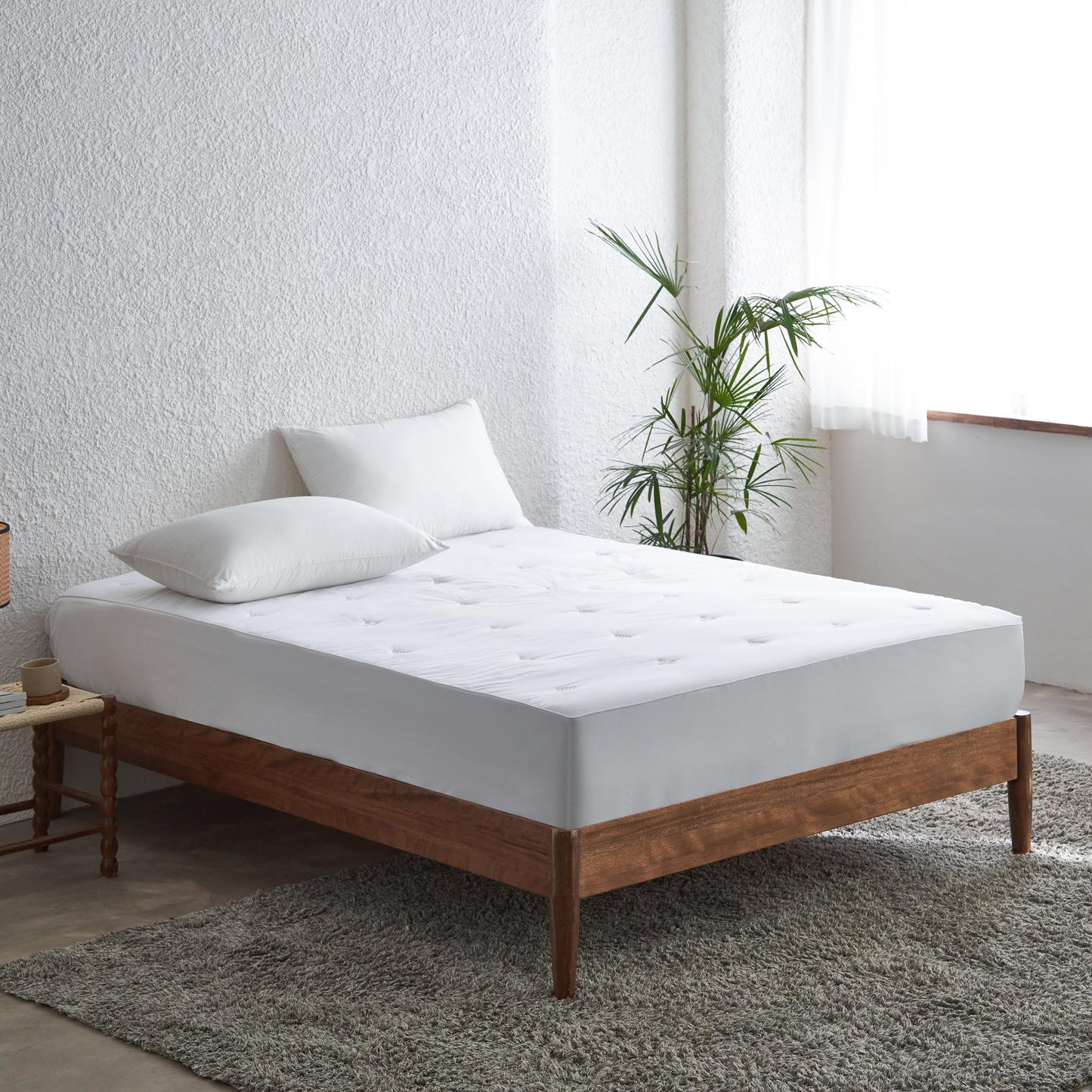 Simple&Opulence Cooling Quilted Mattress Pad – Fitted Sheet Mattress Protector Cover with Elastic Corners, Soft & Breathable, 16 Inch Deep Pocket (White, Twin)