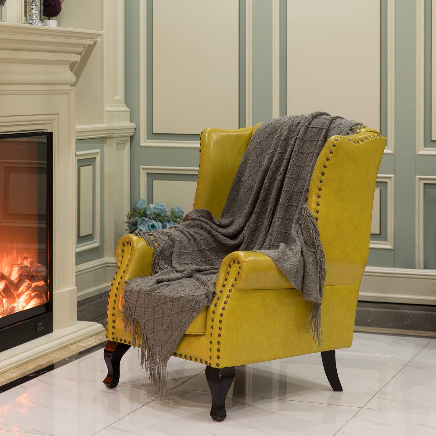 DEERLUX Knit Throw Blanket 50x60 in Diamond Pattern Design and Fringe Edges for a Cozy Touch to Your Living Space – Grey