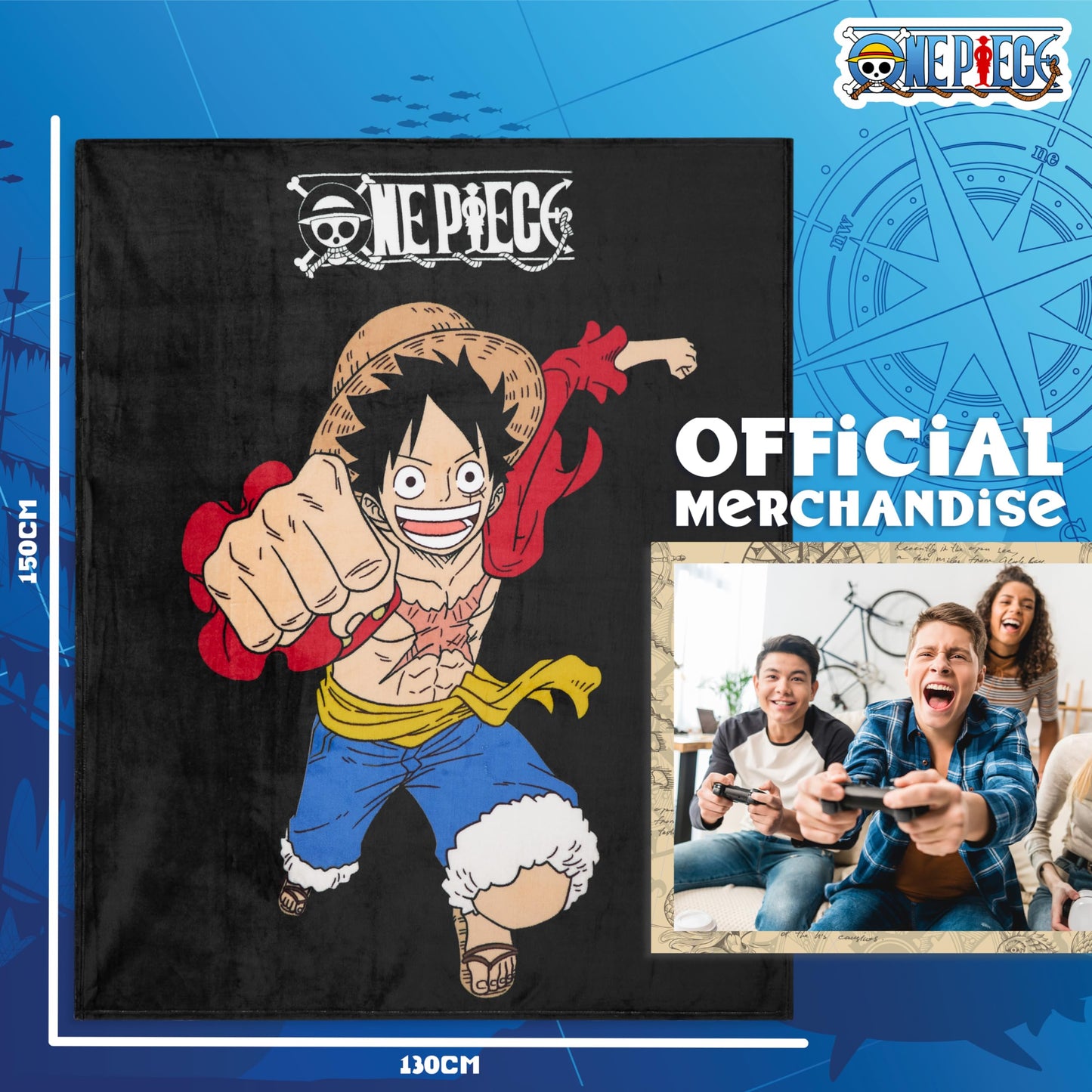 One Piece Fleece Throw Blanket Soft Cozy Anime Blanket for Bed or Couch Travel Gifts for Teens Boys Girls Fans Manga Luffy Room Decor Bedspread Sofa Accessory 51"x59"