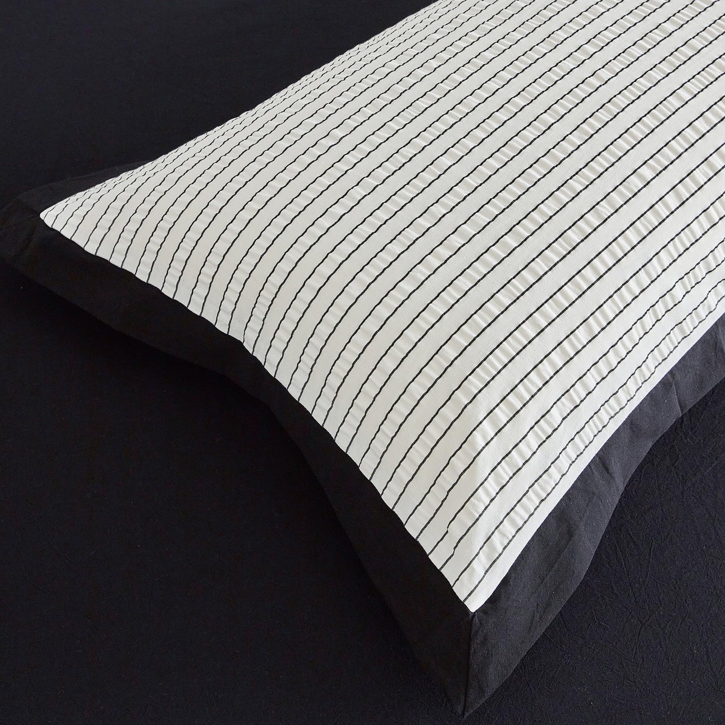 SUSYBAO Black White Striped Duvet Cover Queen 100% Cotton 3 Pcs Set 1 White Seersucker Duvet Cover with Zipper Ties 2 Pillow Shams Washed Cotton Textured Black Stripe Bedding Set Soft