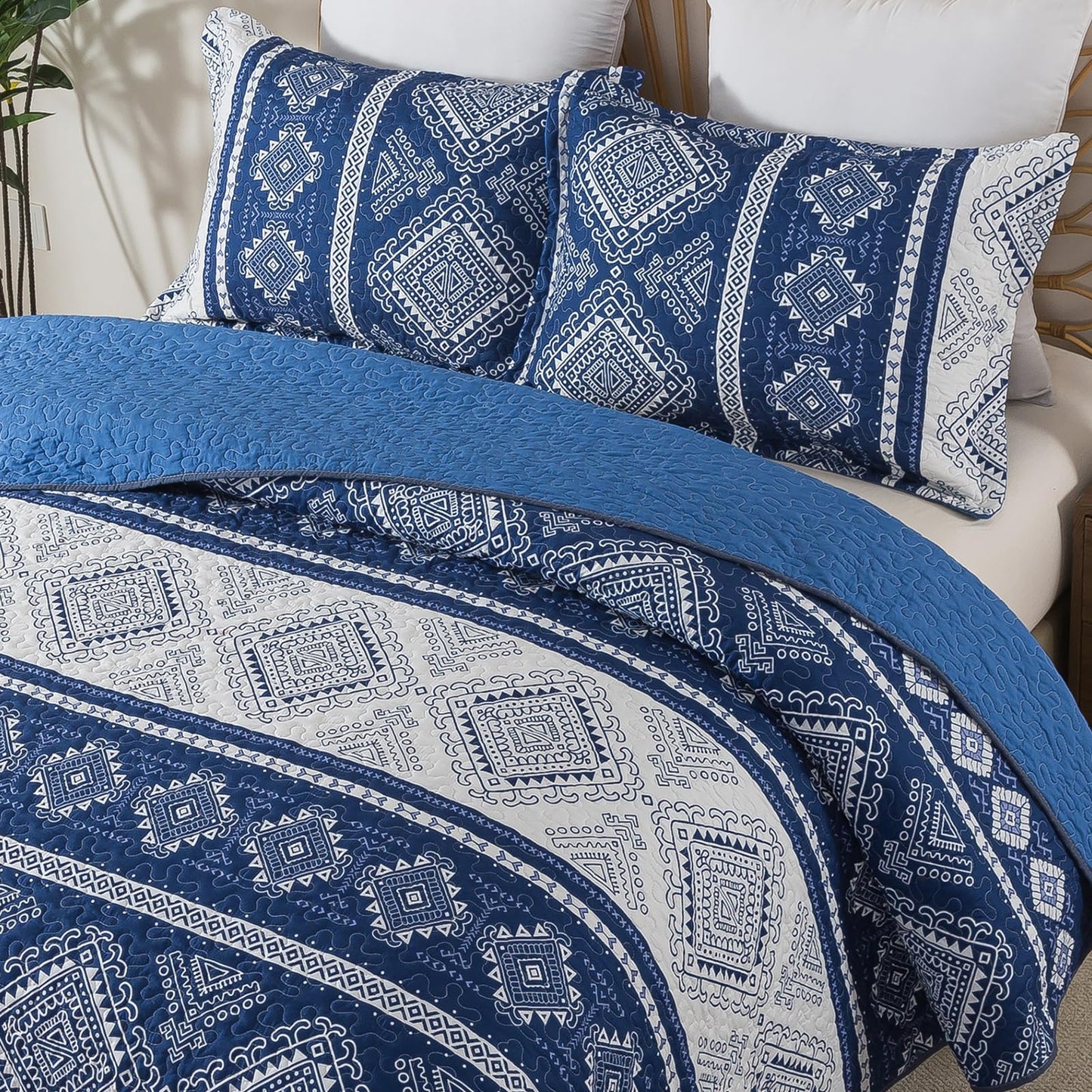 Travan 3-Piece Quilt Set Quilted Bedspread Garden Style Floral Printed Oversized Microfiber Lightweight Coverlet Set with Shams, Exquisite, King Size