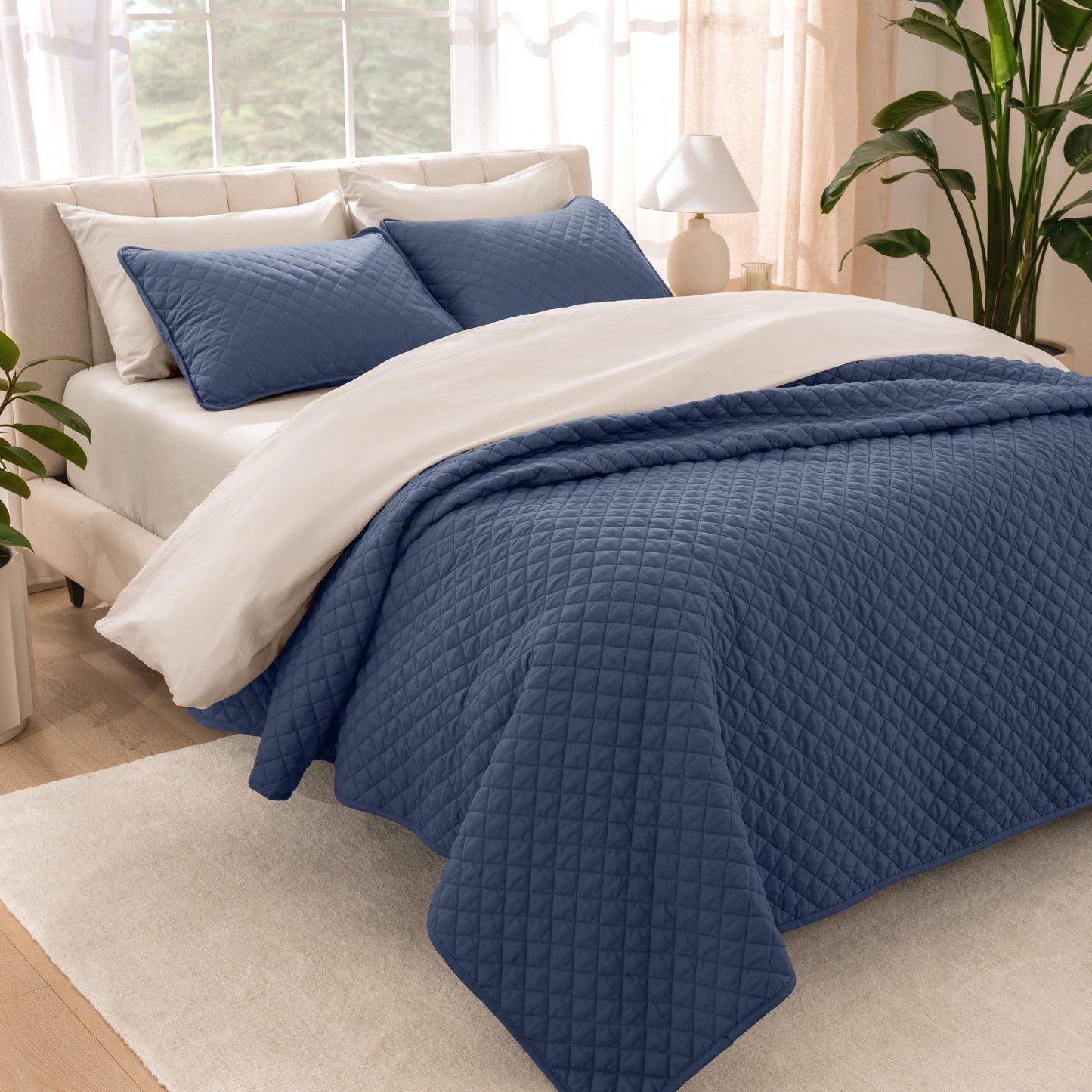 Bare Home Coverlet Set - Full/Queen - Lightweight Bed Decor - Comforter Alternative - All-Season Quilted Bedspread (Full/Queen, Dark Blue)