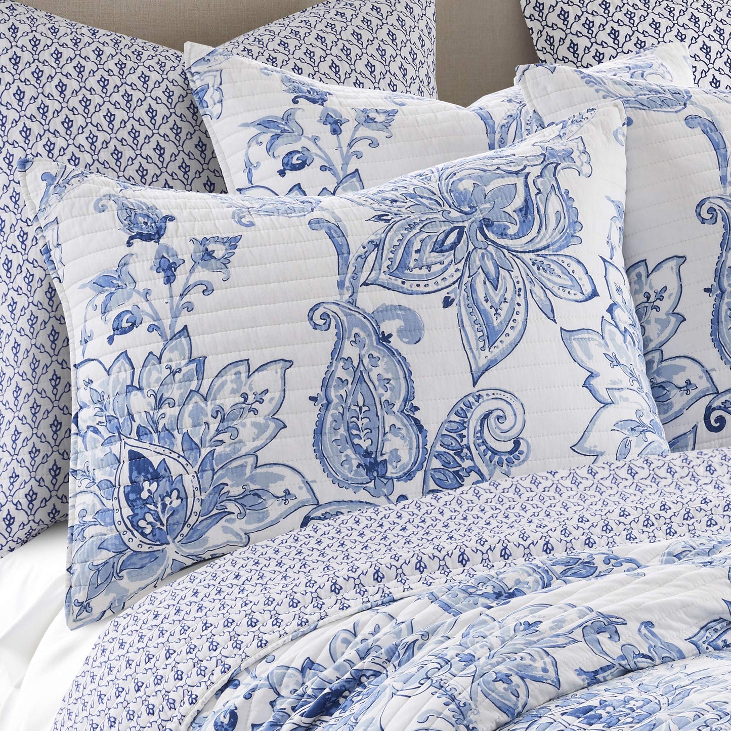 Levtex Home - Bennett Quilt Set - King/Cal King Quilt with Two King Pillow Shams - Floral Paisley - Blue and White - 106x92in and Pillow Sham Size 36x20in - Reversible - Cotton
