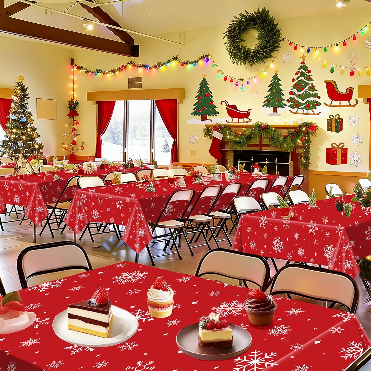 3Pack Christmas Plastic Party Tablecloth for Rectangle Tables, Christmas Disposable Table Cloth Decoration, Red Snowflake Xmas Tablecloths for Winter New Year Holiday Supplies,54x108in