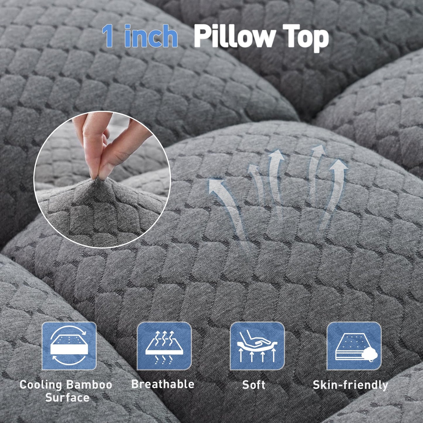Dual Layer 3 Inch Memory Foam Mattress Topper Full Size, 2 Inch Cooling Gel Memory Foam Plus 1 Inch Pillow Top Mattress Pad Cover, with 8-21 Inch Deep Pocket, Grey