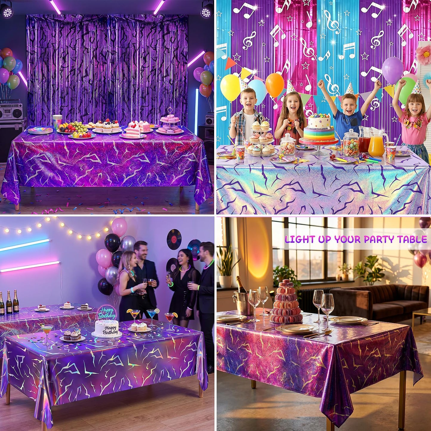 Fufuddz 3 Pack Rumi Birthday Decor Kpop Pink Tablecloth and Purple Plastic Tablecloth, 54"x108" PE Waterproof Tablecloth, Plastic Table Cloth Disposable, Ideal for 10th Birthday Decorations for Girls