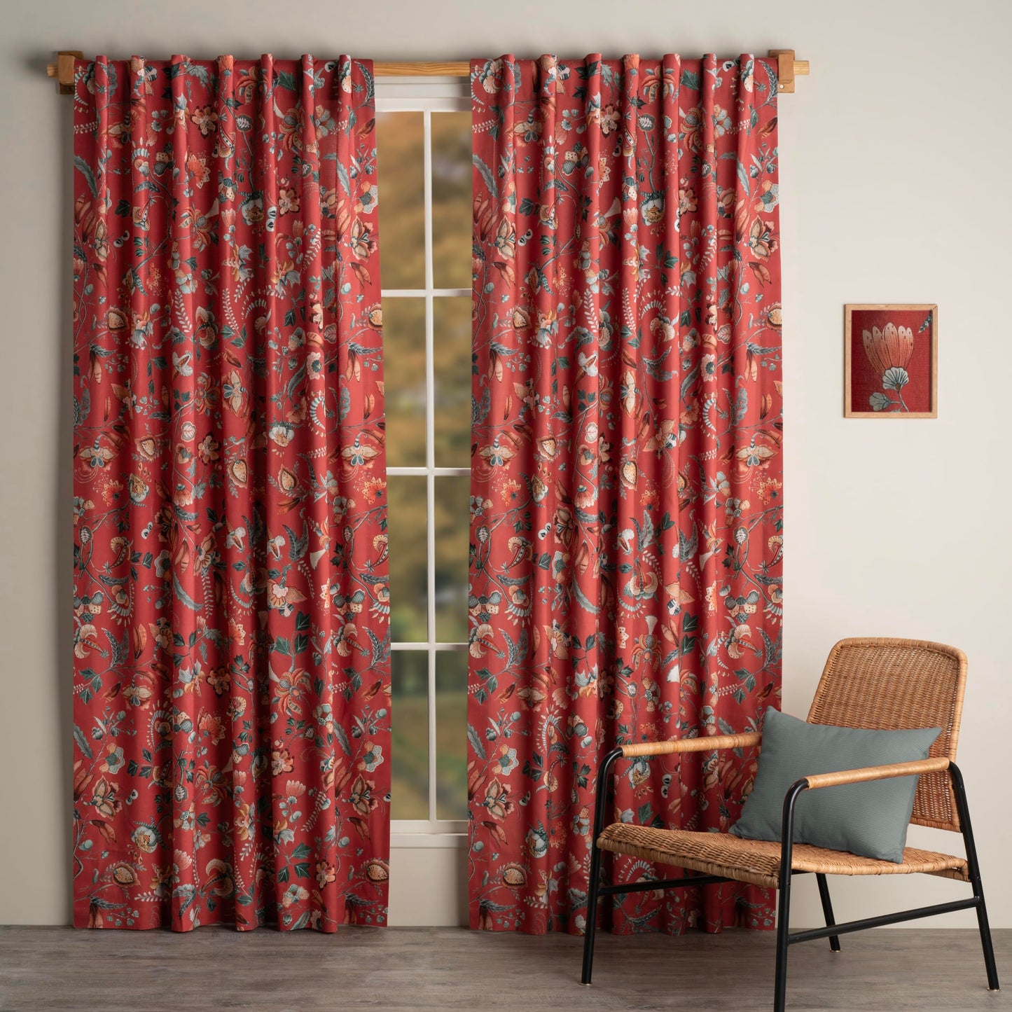 Maison d' Hermine Curtains for Living Room 100% Cotton 96 inch Length One Panel Light Filtering Curtains for Windows with Rod and Loop Pockets Spring Summer (Dalida - Terracotta, 50" W x 96" L)