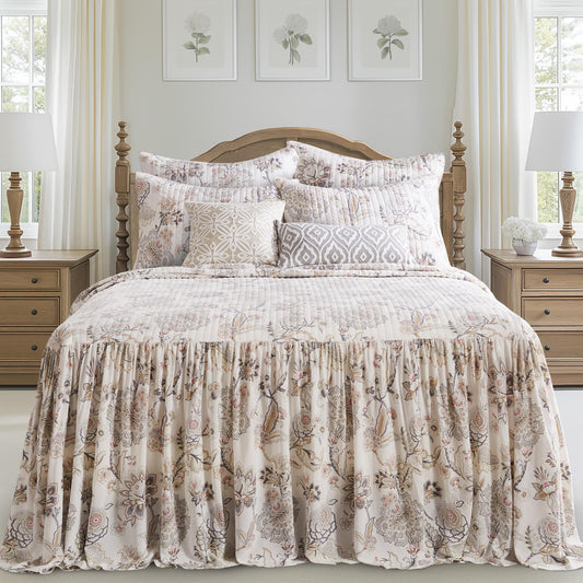 Levtex Home Ophelia Blush Reversible King Bedspread Set (120x106in) with 2 Pillow Shams (36x20in) - Floral Bedding - Blush, Grey - Rayon King Size Bedspread Set - Soft, Pre-Washed
