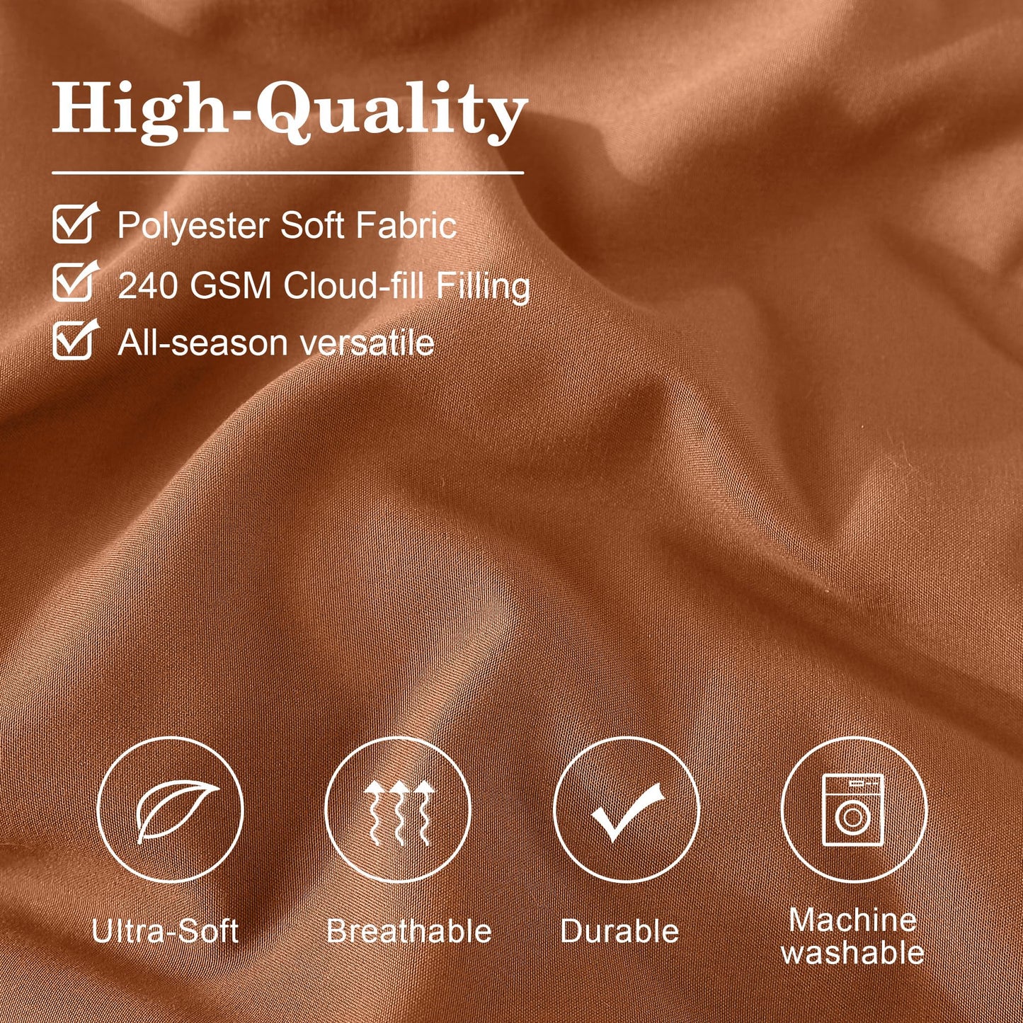 Monbix Queen Comforter Set - 7 Pieces Burnt Orange Bed in a Bag Queen Bedding Sets with Comforters, All Seasons Comforter Bed Set with Sheets, Pillowcases & Shams