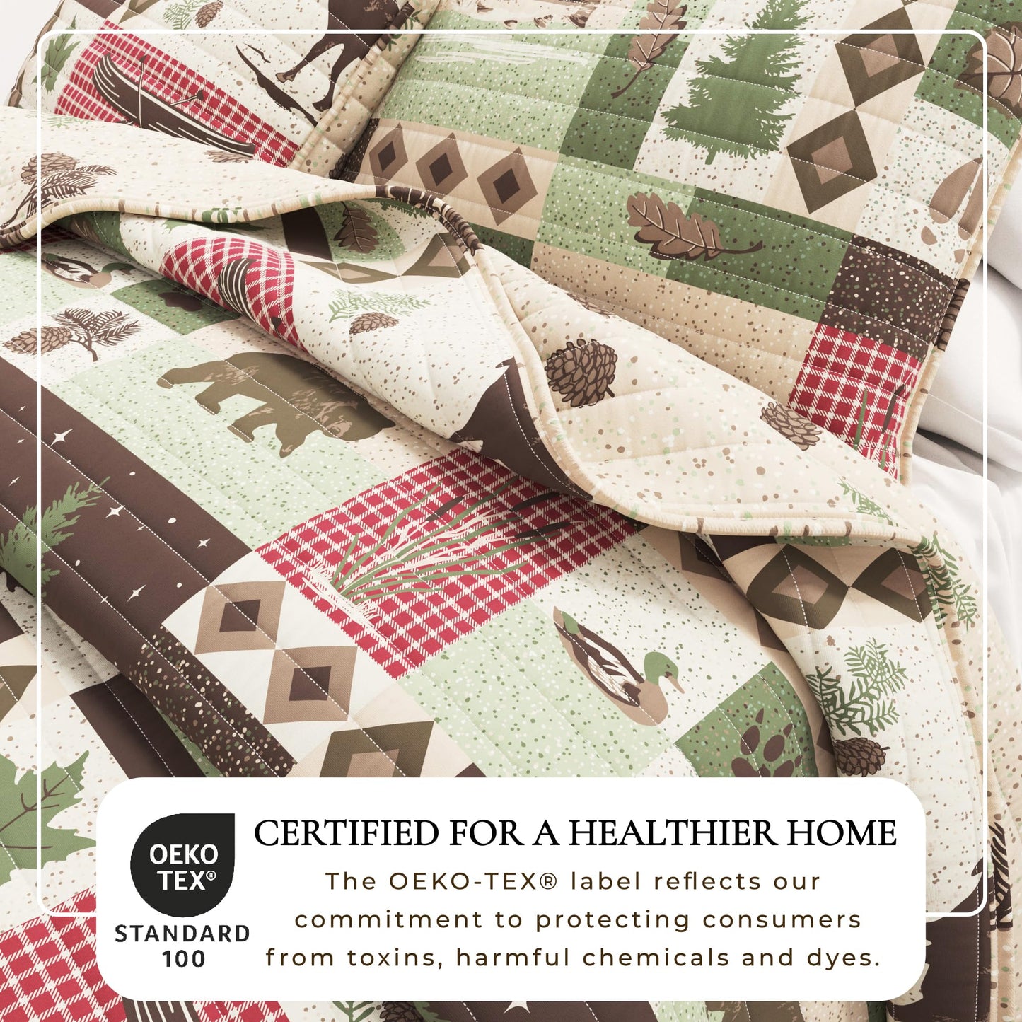 Great Bay Home Lodge Quilt Set - 3-Piece Full/Queen Size Rustic Bedding Set - Lightweight, All-Season, Reversible Bedspread (Lodge Patchwork)