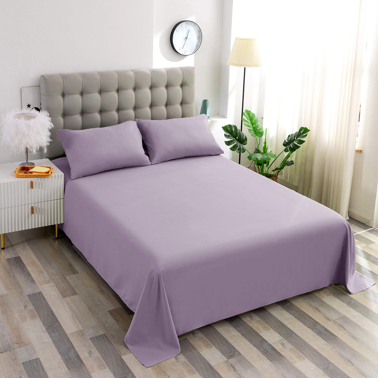 Sfoothome Twin Lavender Fitted Sheet Only, Wrinkle Free - Brushed Microfiber Bed Sheet with Deep Pocket