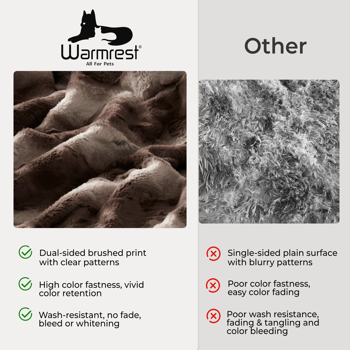Warmrest Waterproof Dog Blanket for Large Dogs, Dual-Sided Comfort Pet Calming Blanket for Couches, Cozy Cat Blanket Fleece Washable, Reversible Throw Blanket for Furniture Protection, 50"x60", Brown