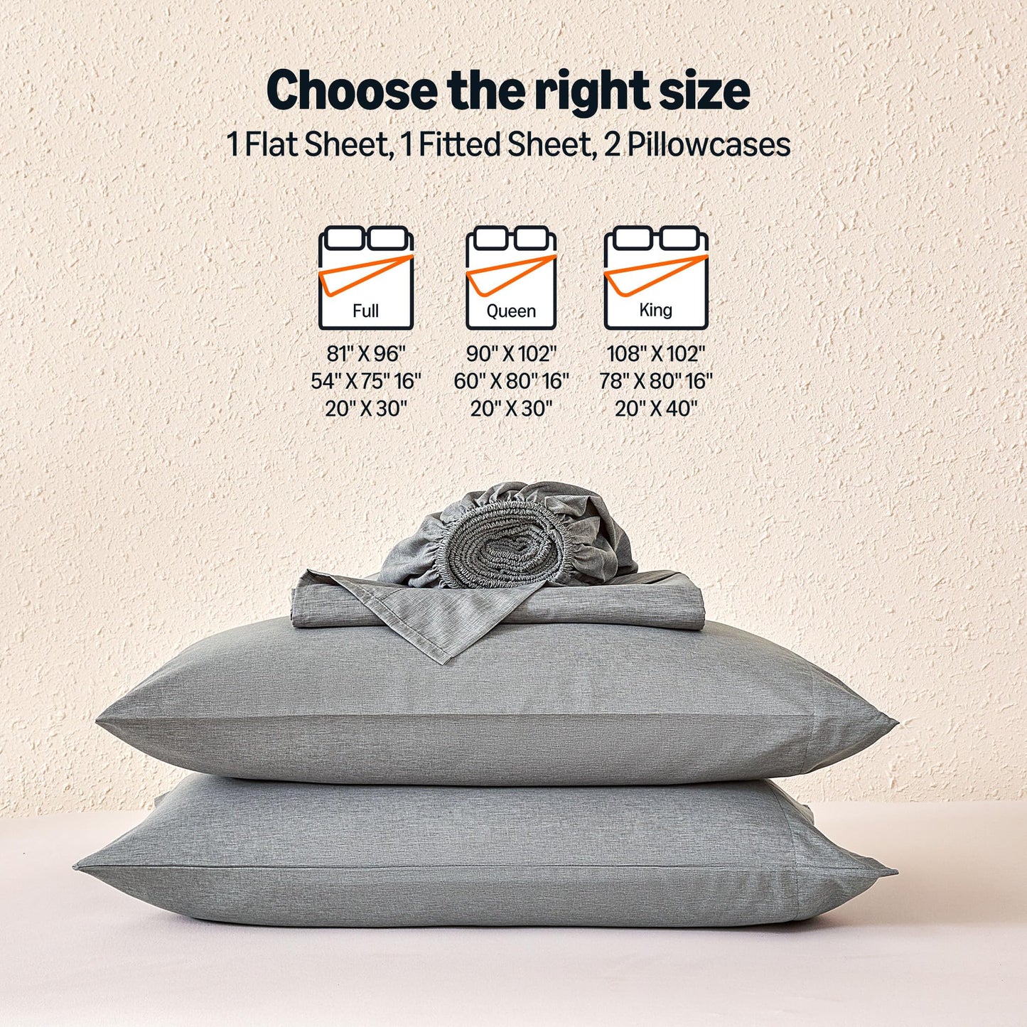 Amazon Basics Sheet Set Cationic 4-Piece Bedding Set, Wrinkle Free and Easy Fit, Easy Care Bedding with 1 Deep Pocket Fitted Sheet, 1 Flat Sheet, and 2 Pillowcases, King, Gray