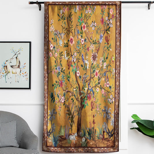 HMS Happy Memories Rod Pocket Door Curtains Thermal Insulated Room Darkening Curtains Blackout Floral Style Drapes Window Curtain 1 Panel for Living Room Bedroom Kitchen(Tree of Life 52"x 84")