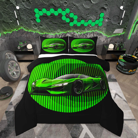 jejeloiu Race car Kids Comforter Set Twin Size Speed Sports Car Bedding Set Racing Car Geometric Duvet Quilt for Kids Boys Girls Bedroom Extreme Sports Decor Microfiber Ultra Soft Breathable