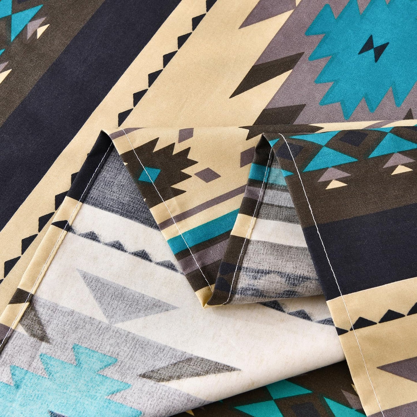 Chezmoi Collection Prescott 3-Piece Southwestern Microfiber Sheet Set, Printed Geometric Tribal Multicolor Teal Beige Black Gray Bed Sheets, Twin XL Size