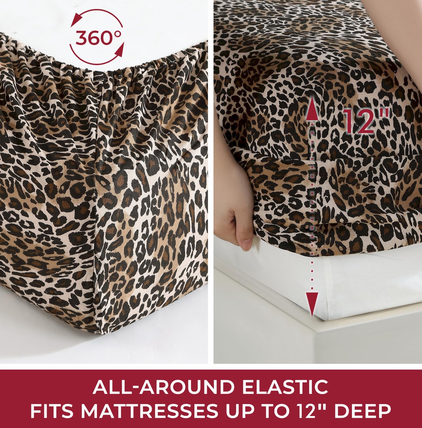 Beatrice Home Fashions Printed Microfiber Sheet Set, Soft Comfortable Easy Care, Includes 1 Fitted Sheet with 12" Deep Pockets, 1 Flat Sheet, Pillowcase, Full, Zara Leopard