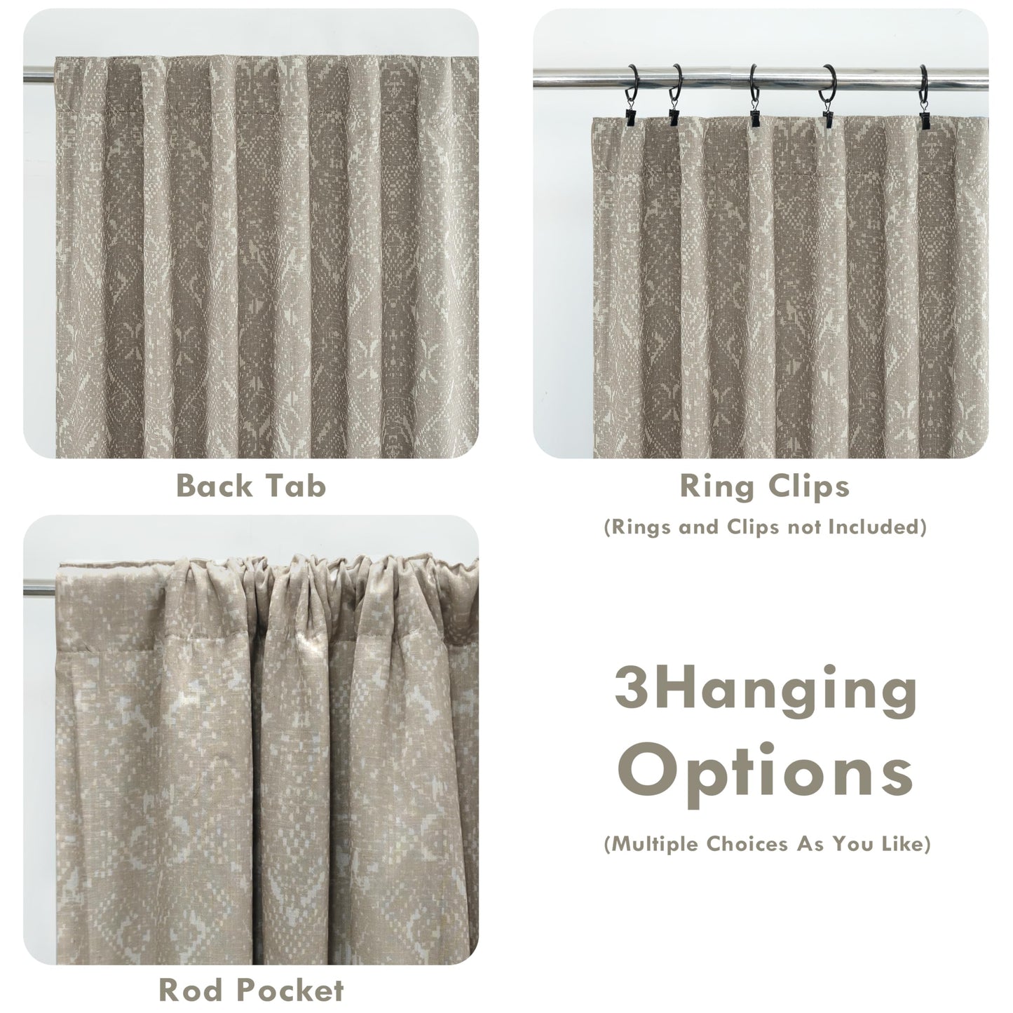 DriftAway Boho Linen Blackout Curtains Double Layer Thermal Insulated Crochet Farmhouse Vintage Retro Printed Pattern Lined Drapes for Living Room Bedroom 84 Inches Long Back Tab 2 Panels Beige