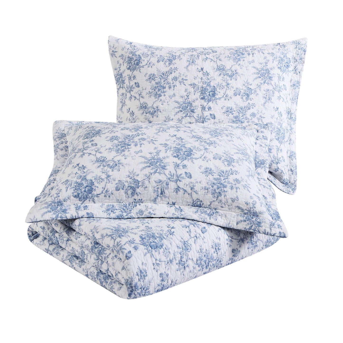 Laura Ashley - Twin Quilt Set, Soft Cotton Bedding with Matching Sham, Reversible Floral Toile Design, Floral Room Decor, Lightweight for Year-Round Layering (Walled Garden Blue)