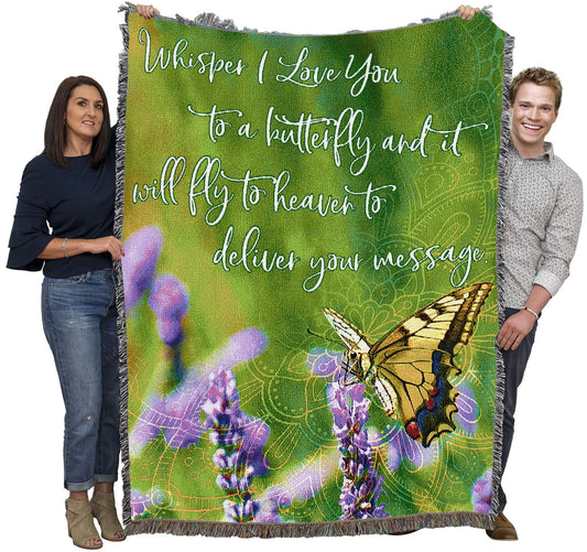 Pure Country Weavers Whisper I Love You to A Butterfly Blanket - Sympathy Bereavement Gift Tapestry Throw Woven from Cotton - Made in the USA (72x54)