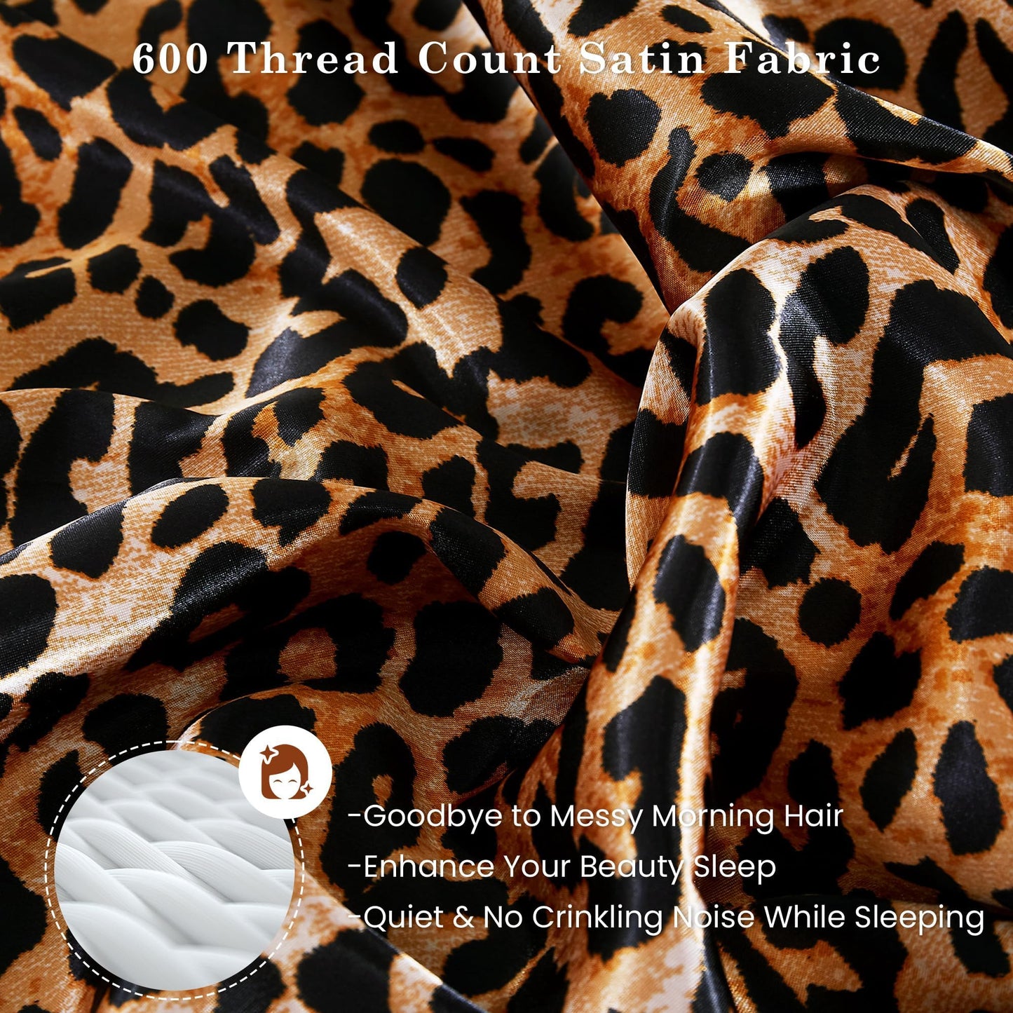 lasoftan Leopard Print Satin Sheets Twin, Silky Animal Print Fitted Bed Sheet with 15" Deep Pocket & Non-Slip Straps, Luxury Hotel Satin Summer Cooling Sheets & Pillowcase Set, Yellow