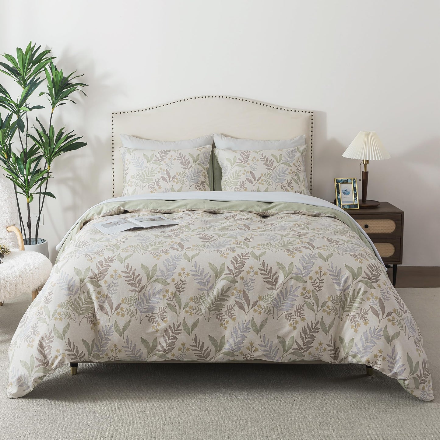 HoneiLife King Size Duvet Cover - 100% Cotton Comforter Cover, Soft & Breathable Floral Bedding Duvet Cover Sets with Zipper Closure & Corner Ties, 3-PC Wildflower Comforter Cover Sets, Blooms