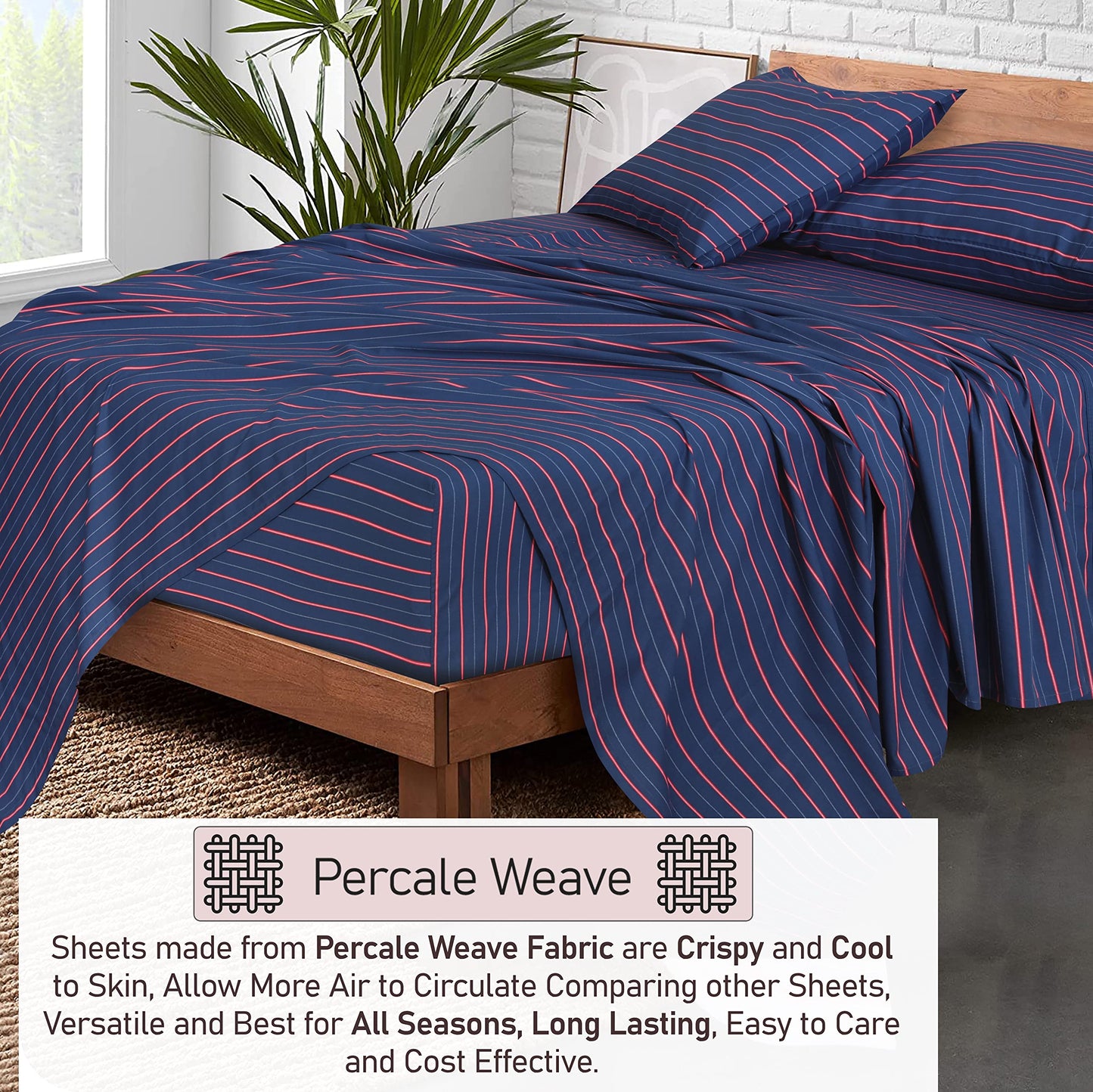 RUVANTI 100% Cotton Percale Sheets Full Size, Nautical