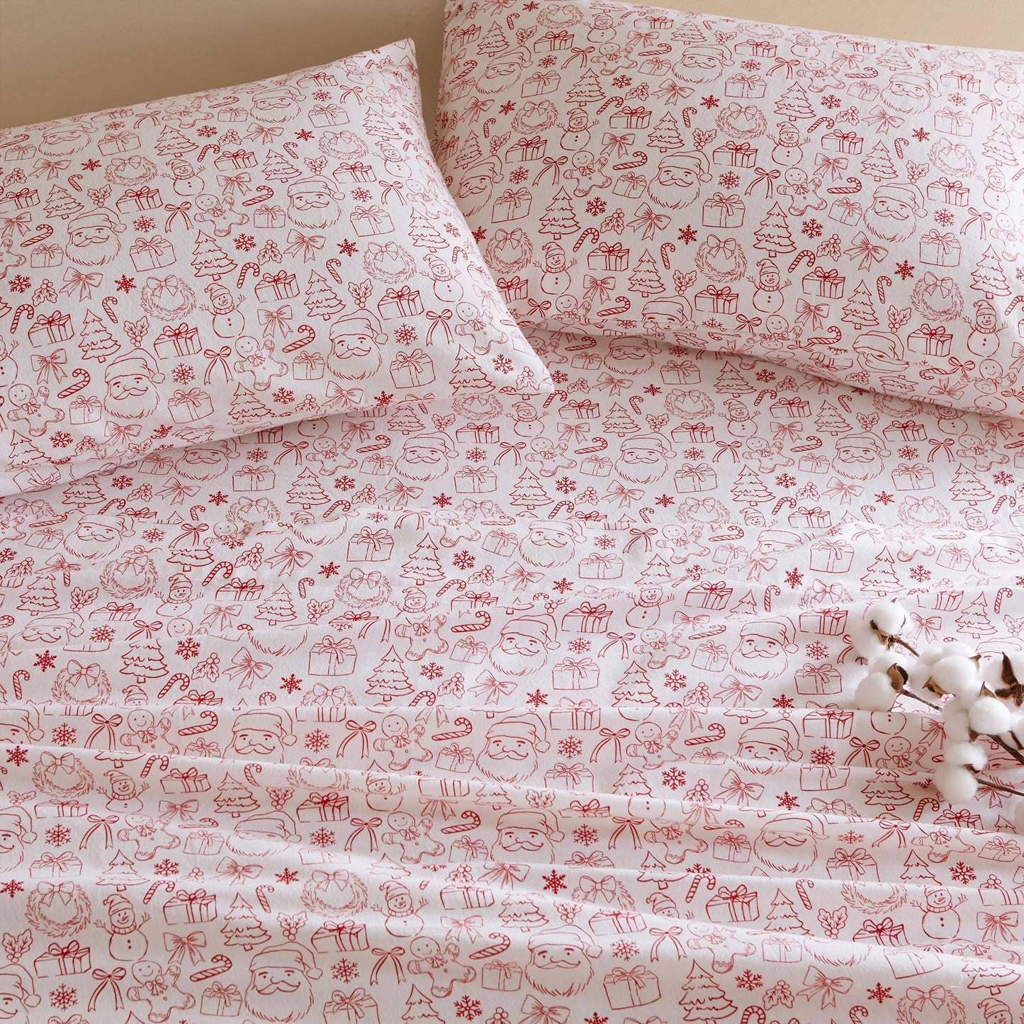Intelligent Design Flannel Sheets Full, Cozy Soft 100% Cotton Flannel Bedding, Printed Warm Full Sheets Set, Ultra Soft Cold Weather Bed Sheet Set, Holiday Doodles, 4 Piece