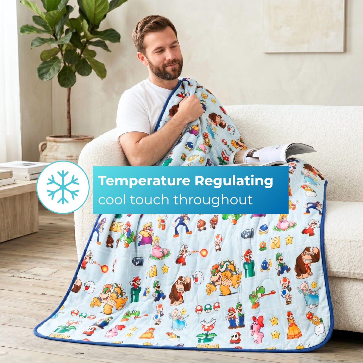 Super Mario Gaming Cooling Throw Blanket, 50 x 70 Inch Versatile Lightweight All-Season Throw, Soft Breathable Cooling Fabric for Couch, Bed & Sofa (Officially Licensed Product) by Franco Calm