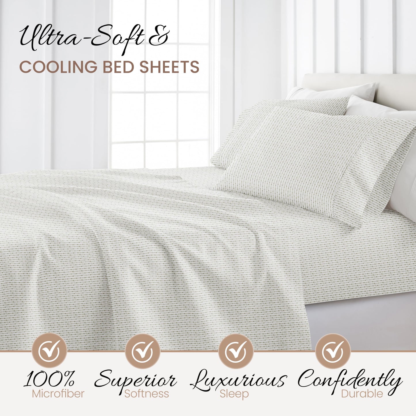 Linen Market 4 Piece Full Bedding Sheet Set (Sage Arrows) - Sleep Better Than Ever with These Ultra-Soft & Cooling Bed Sheets for Your Full Size Bed - Deep Pocket Fits 16" Mattress