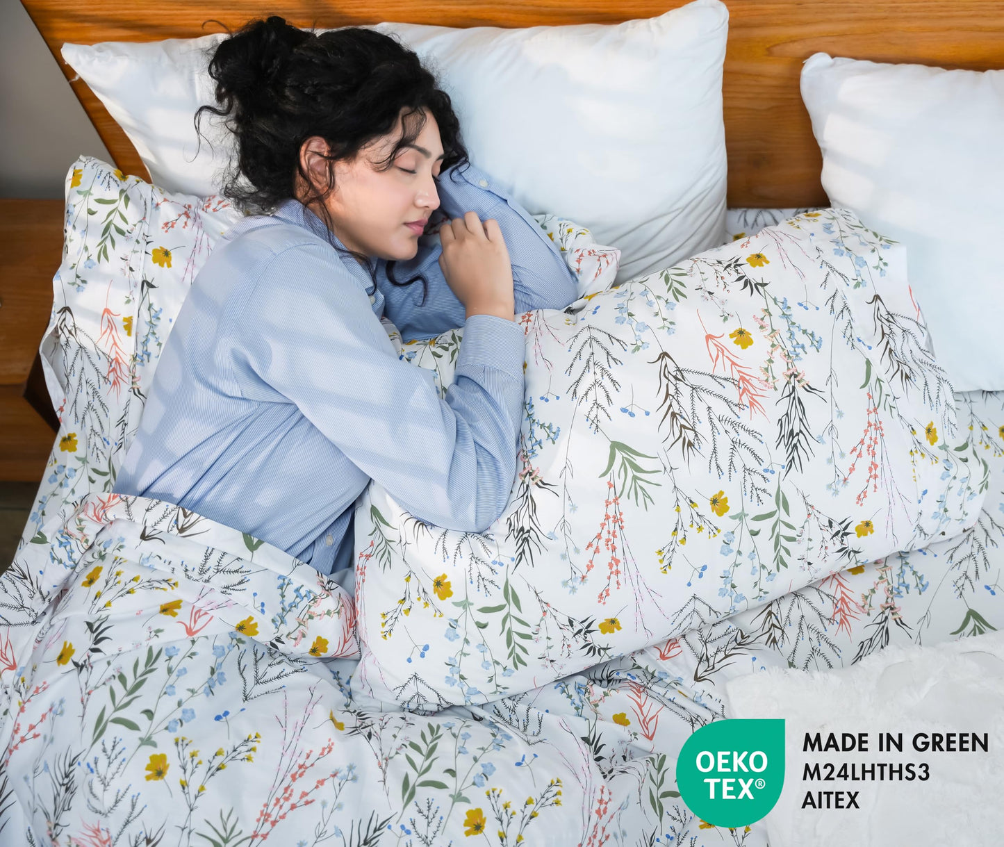 RUVANTI 100% Cotton Percale Sheets Queen Size, Aroma