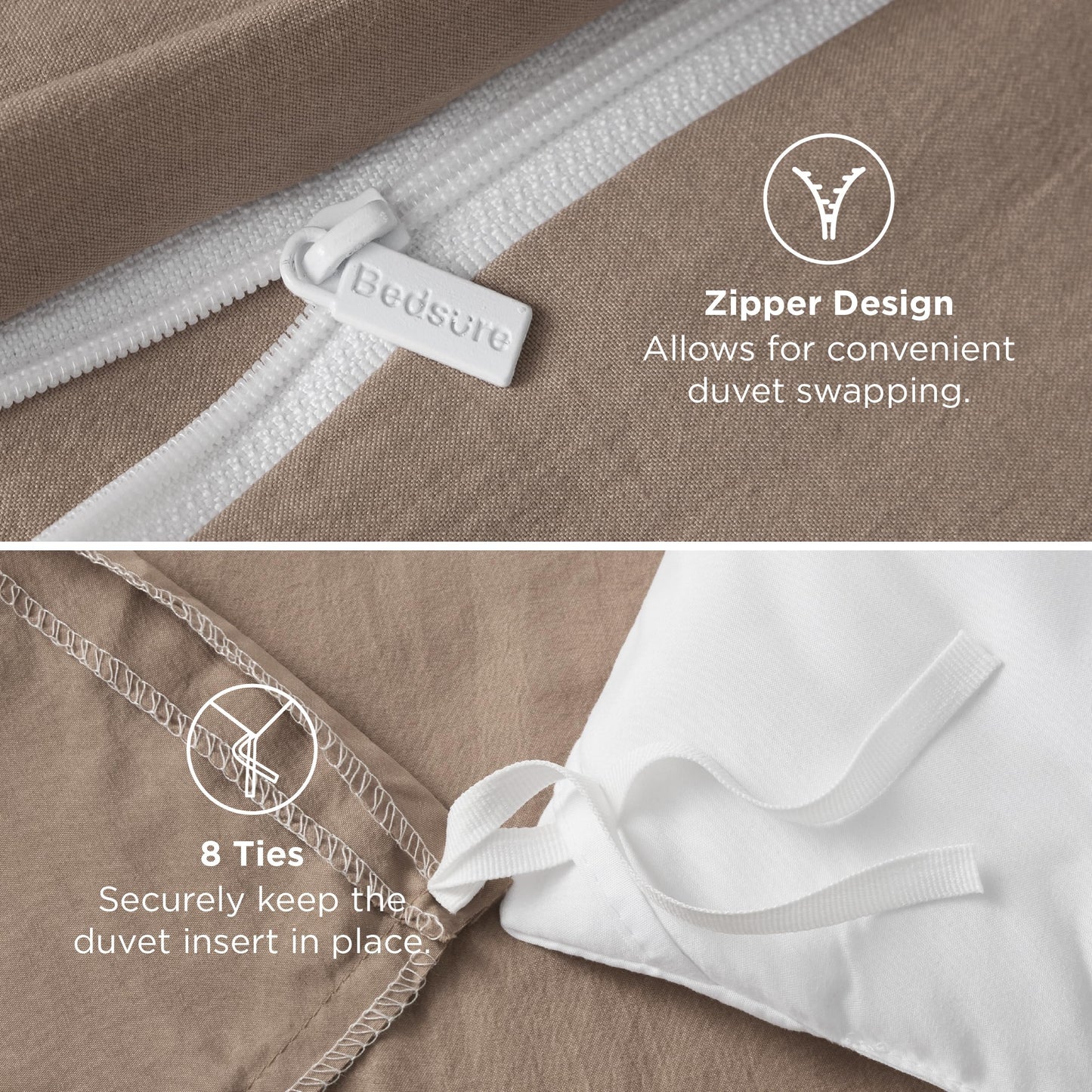 Bedsure Khaki Duvet Cover Queen Size - 3 Pieces Prewashed Cotton-Like Polyester Extra Soft Bedding Set, Includes 1 Duvet Cover 90x90 Inches with Zipper Closure & 2 Pillow Shams, Comforter Not Included