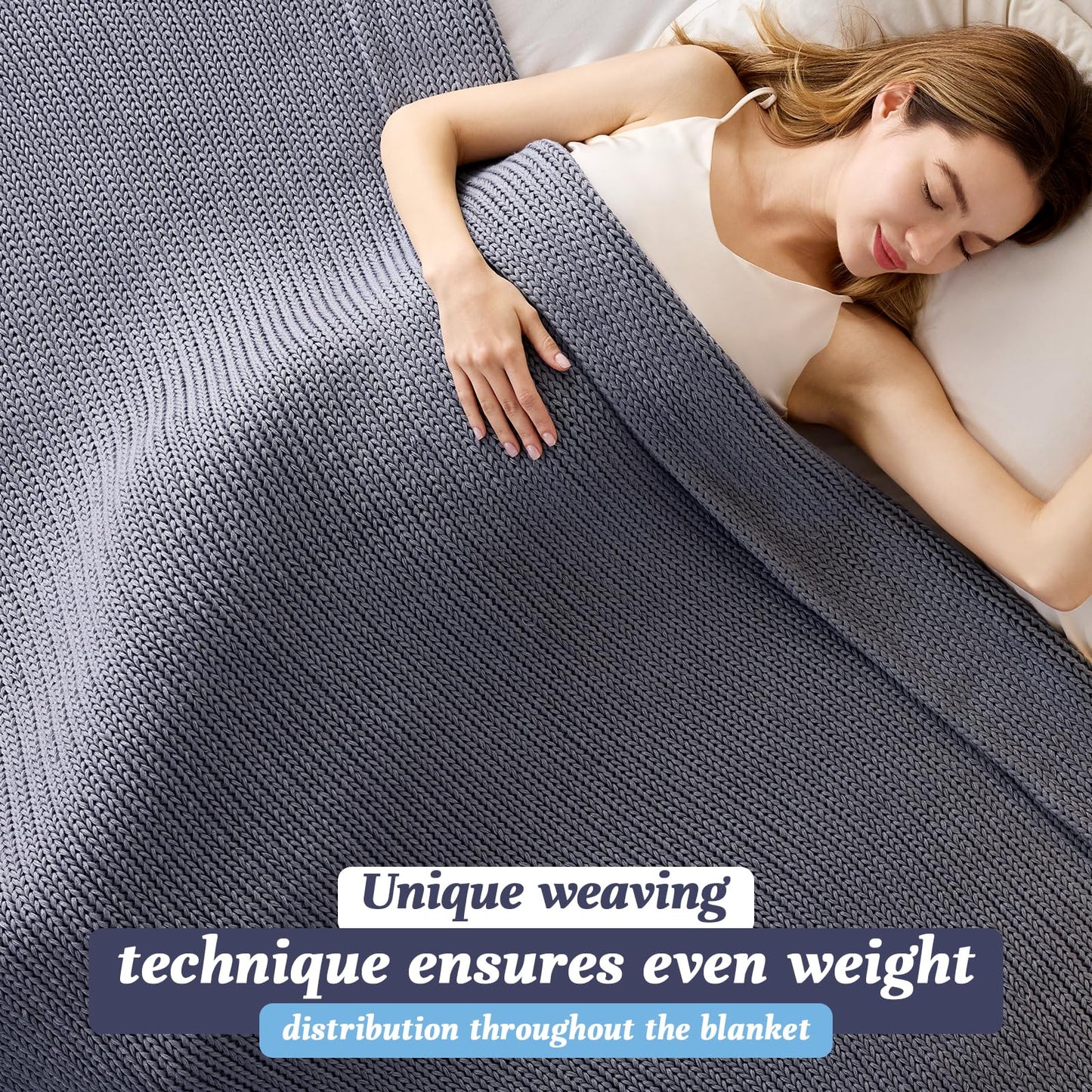 Guohaoi Knitted Weighted Blanket for Adults (Light Grey 60"x80" 15lbs) No Beads Cooling Throw Blanket for Hot Sleepers, Home Decor Breathable Chunky Knit Heavy Blanket Use on Queen/King Size Bed