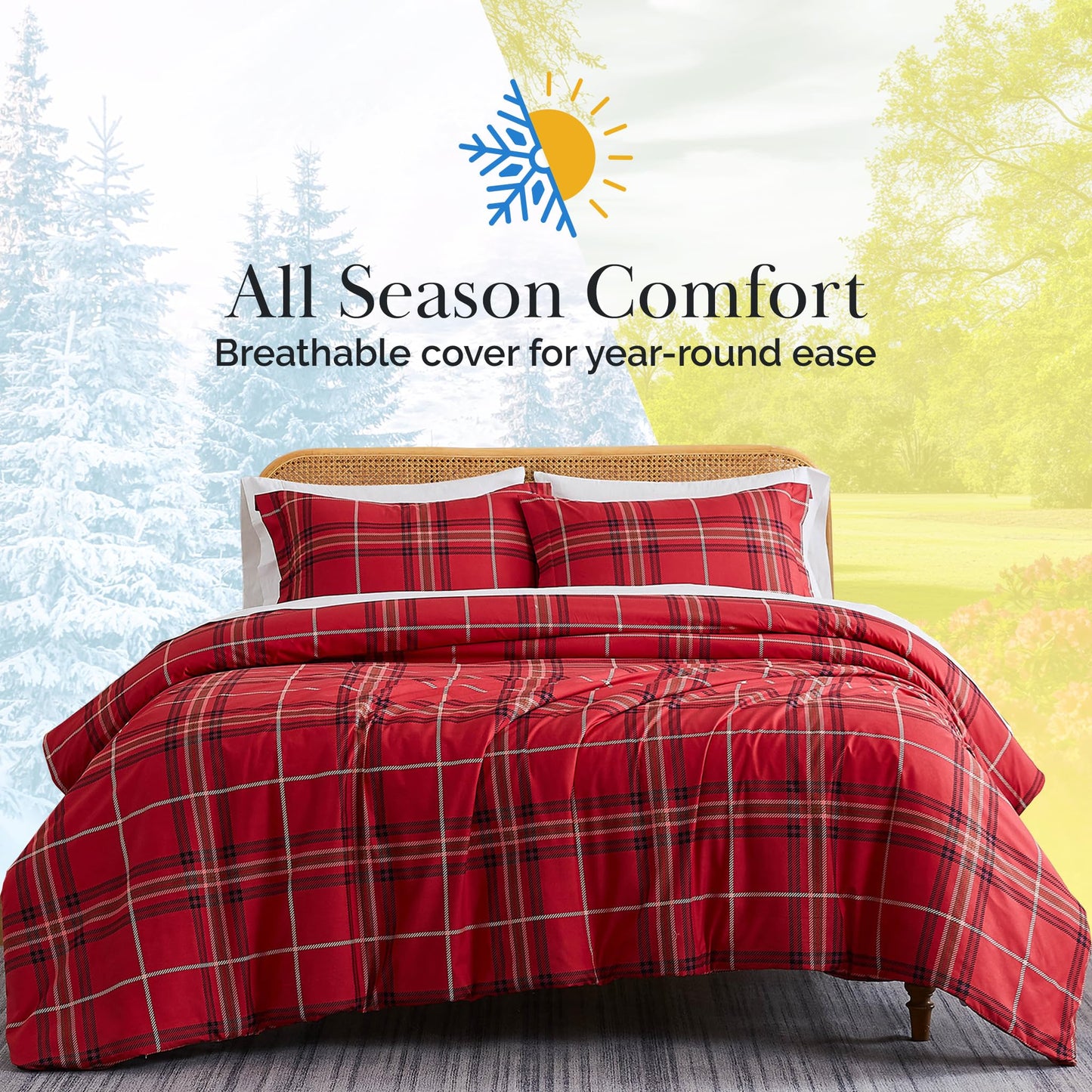 Southshore Fine Living Inc. Duvet Cover King/California King Size Set –Extra Soft Bedding w/ Zipper Closure –King Duvet Cover Set 108"x98", 2 Pillow Shams 20"x36" – Wrinkle Resistant– Vilano Plaid Red
