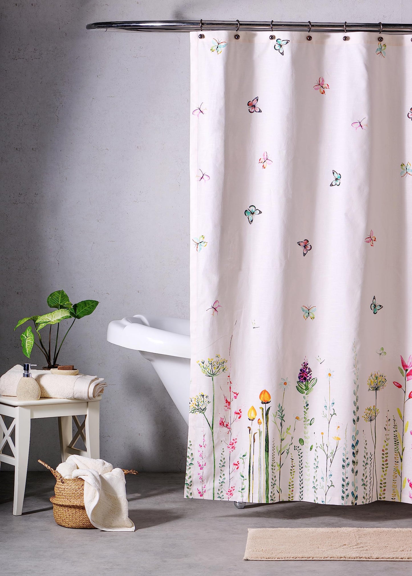 Maison d' Hermine Shower Curtain 100% Cotton One Panel 70"x72" Washable Fabric Shower Curtains for Bathroom, Easy Hanging with 12 Button Holes - Home Hotel Resort Spa Spring Summer - Botanical Fresh