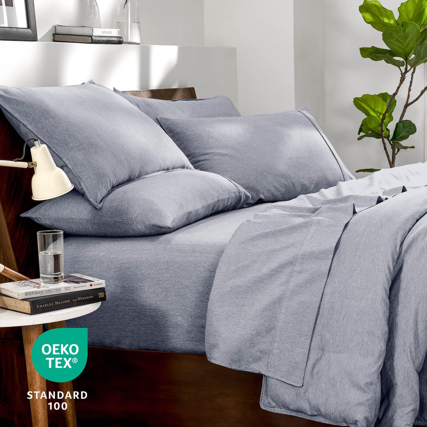 Bare Home Bed-in-A-Bag 7 Piece Comforter & Sheet Set - Queen - Goose Down Alternative - Ultra-Soft 1800 Premium Bedding Set - Cationic (Queen, Heathered Midnight Blue)