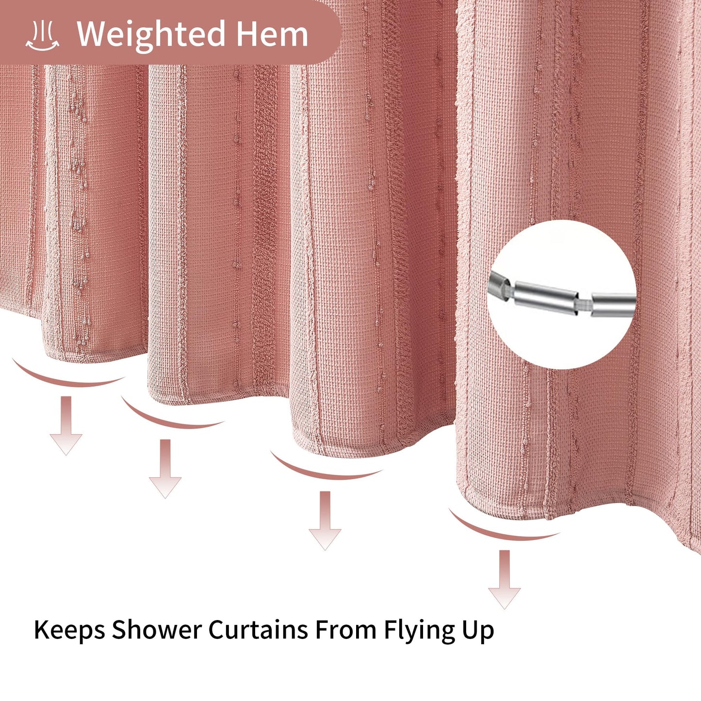 Lameirose Pink Shower Curtain Boho, Cotton Blend Waffle Shower Curtain Textured, Fabric Shower Curtains for Bathroom, Washable 72 x 72