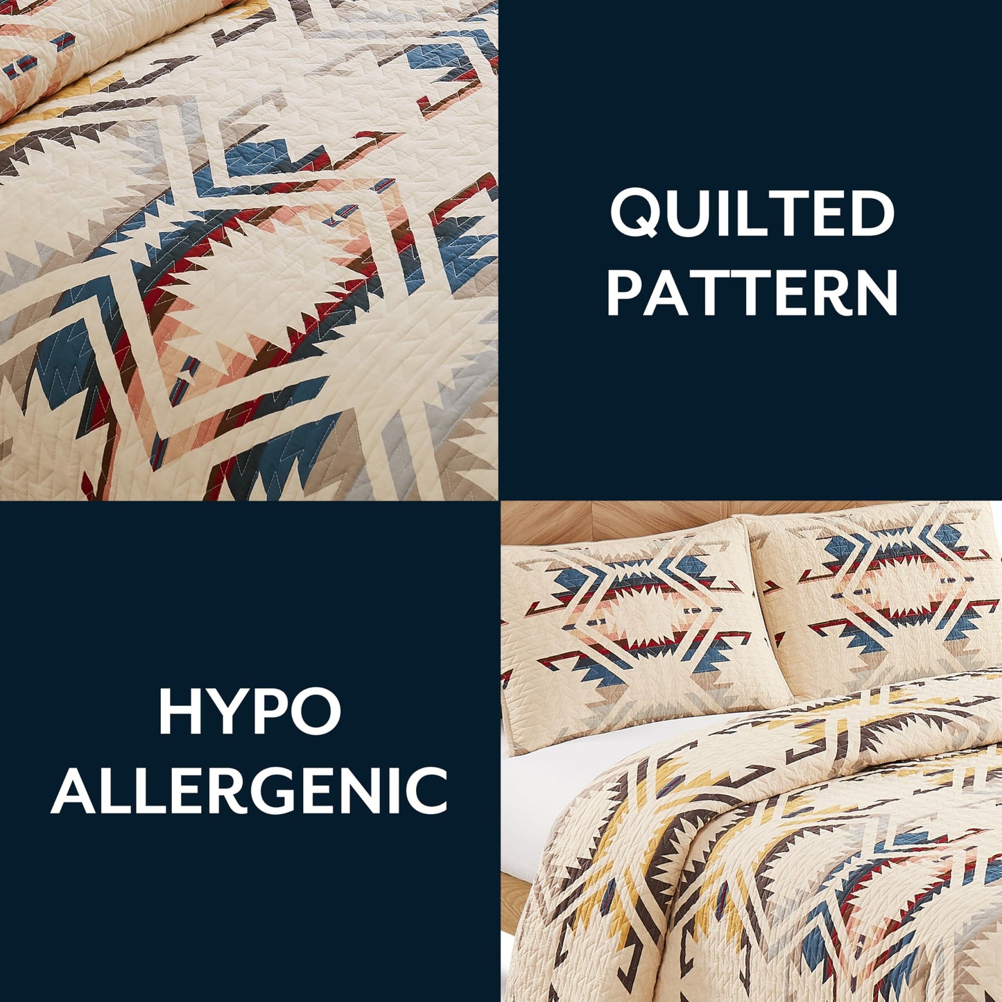 Pendleton White Sands Queen Quilt Bedding Set with 2 Pillow Shams, Luxury Cotton Quilt, Lightweight Quilted Bedspread or Coverlet, Western Bedding, Machine Washable, Full/Queen, Beige Diamond Print