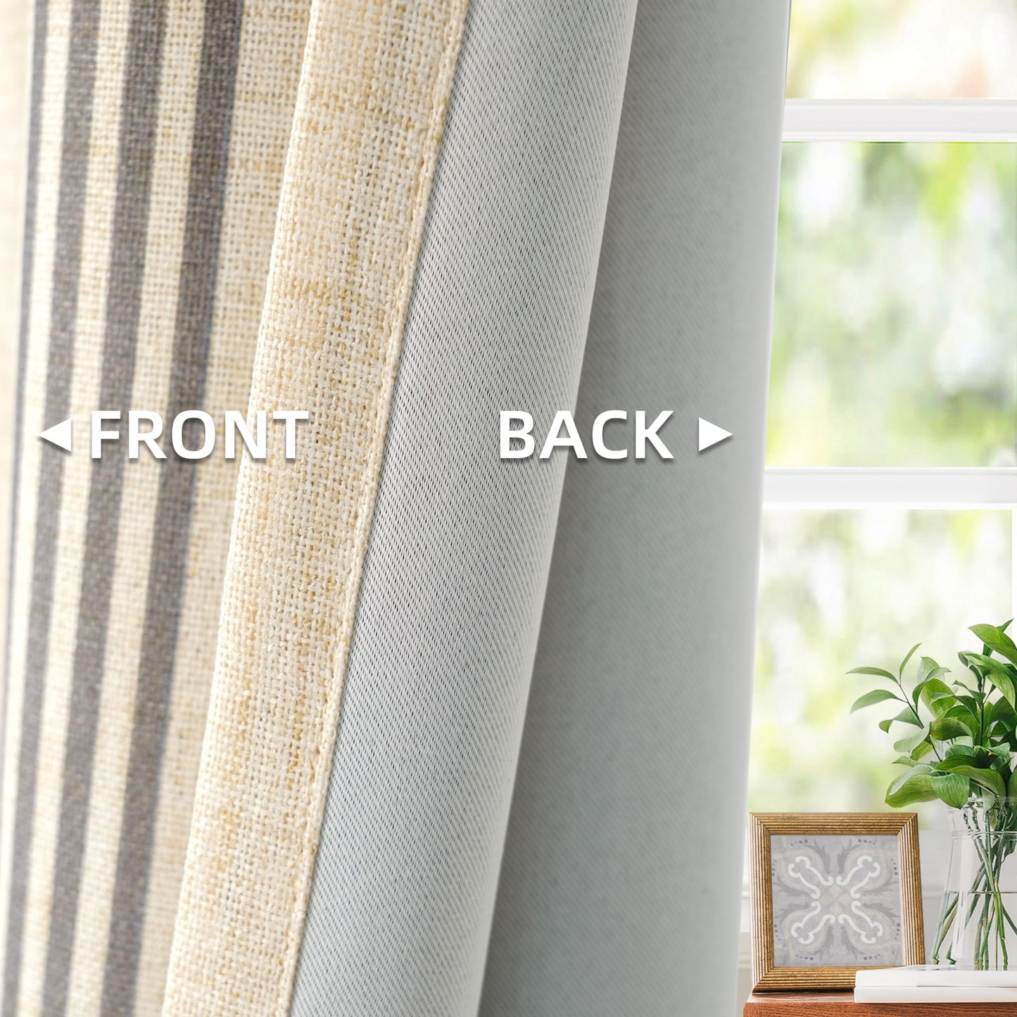 DriftAway Chris Linen Blackout Curtains with Thermal and Sound Reducing Layer 84 Inches Long for Bedroom Striped Printed Drapes Thermal Insulated Lined Window Treatments for Living Room Cabana Gray