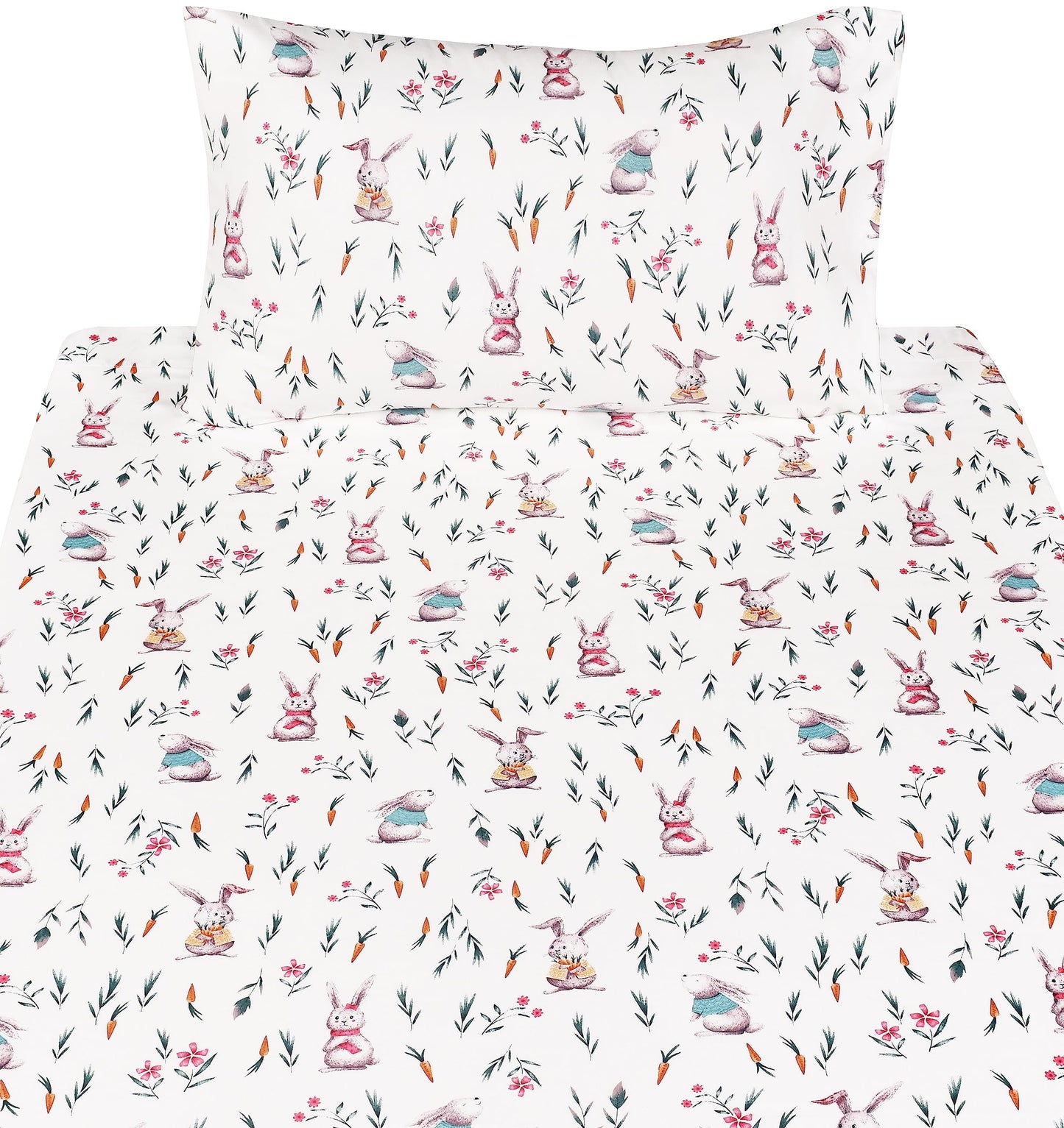 Scientific Sleep Cute Bunny Like Flower & Baby Carrot 100% Cotton Cozy 3 Pcs Twin Bed Sheet Set, Flat Sheet & Fitted Sheet & Pillowcase Natural Bedding Set for Kids Boys Girls (Rabbit)