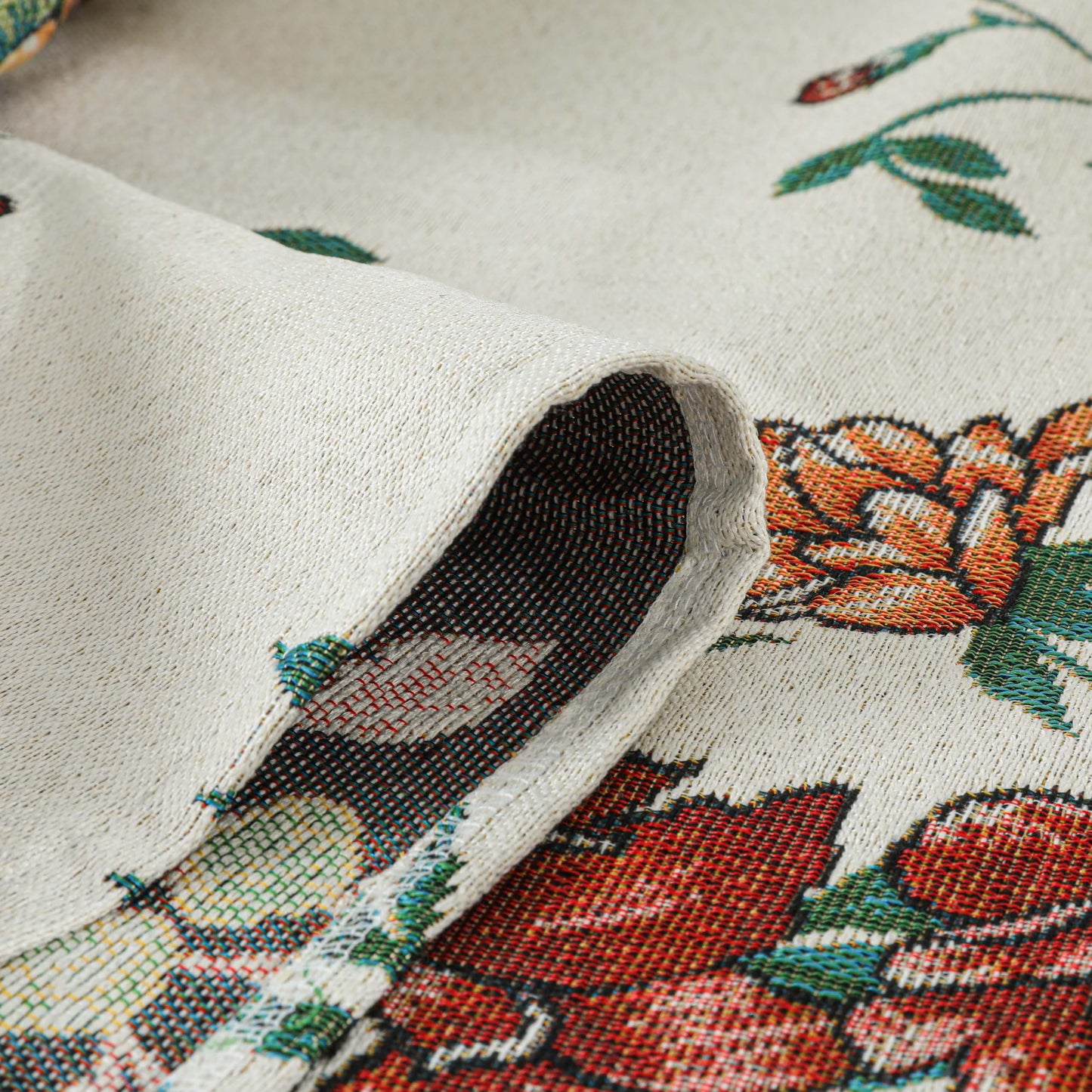 Dimatic Cotton and Linen Rectangular Tablecloth with Botanical Elements for Desks, Dining Tables, Home Table Cloths, Party and Holiday Decorations, Red 55 x 94 Inches