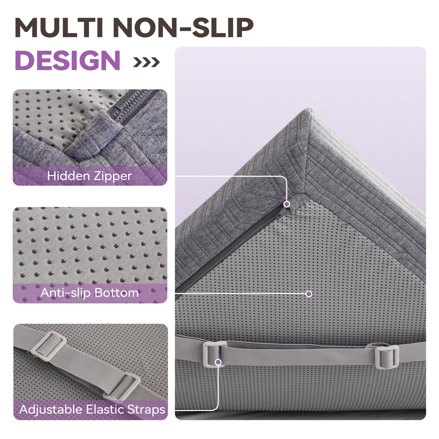 BDEUS 3 inch Firm to Extra Firm Memory Foam Mattress Topper Twin Size for Big Guys, Supportive Mattress Pad for Back Pain Relief, Firm Foam Bed Topper with Senior Grey Cover, 39 × 75 Inch