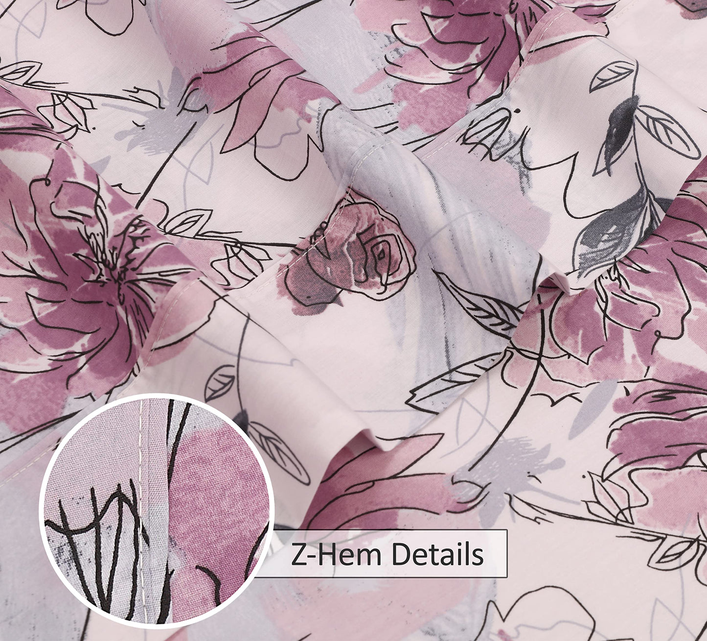 RUVANTI 100% Cotton Percale Sheets Queen Size, Lilac Floral