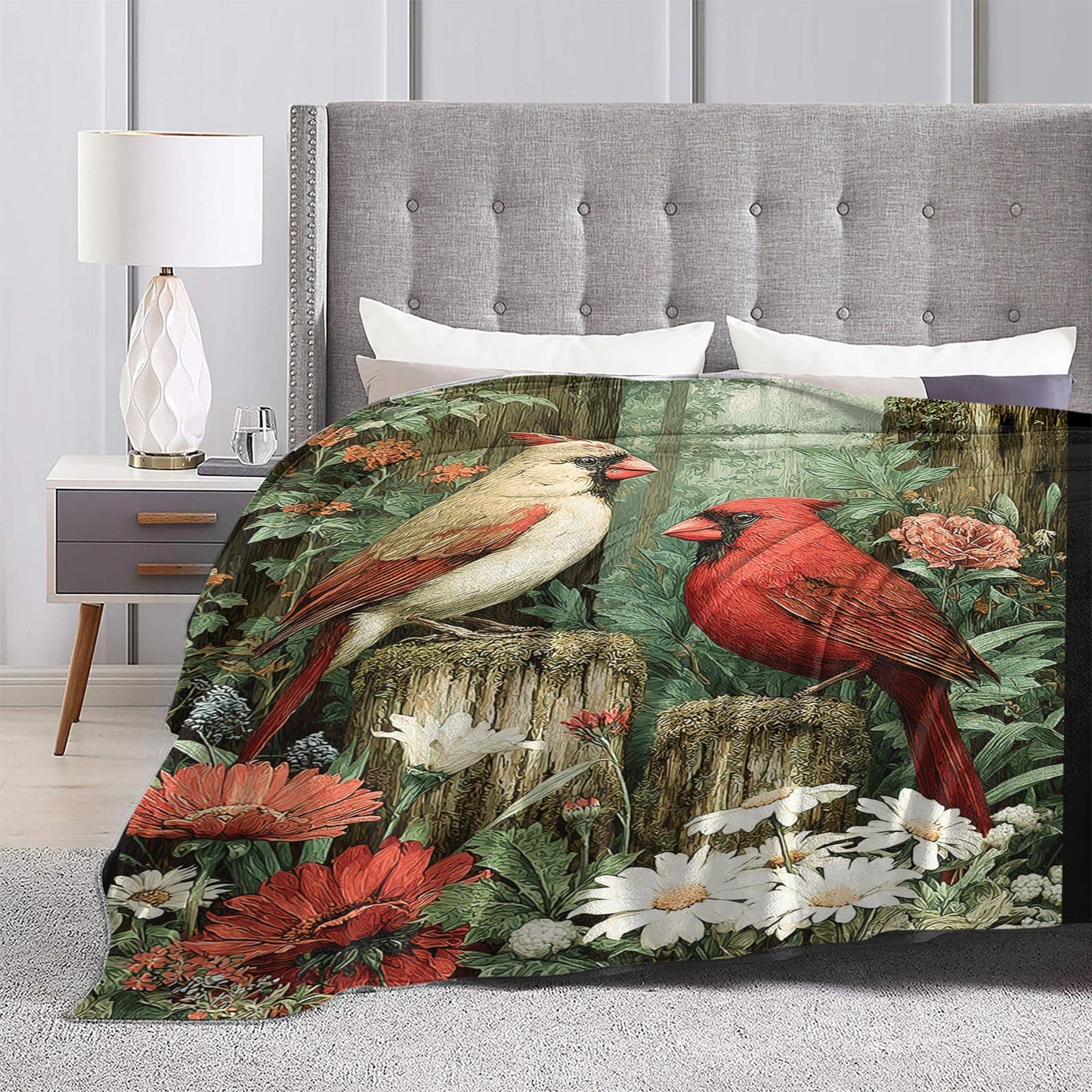 Cardinal Throw Blanket Soft Warm Cozy Christmas Cardinals Blankets Fuzzy Plush Fleece Cardinal Blanket Red Birds Gifts for Couch Bed Sofa Home Decor 40''X50''