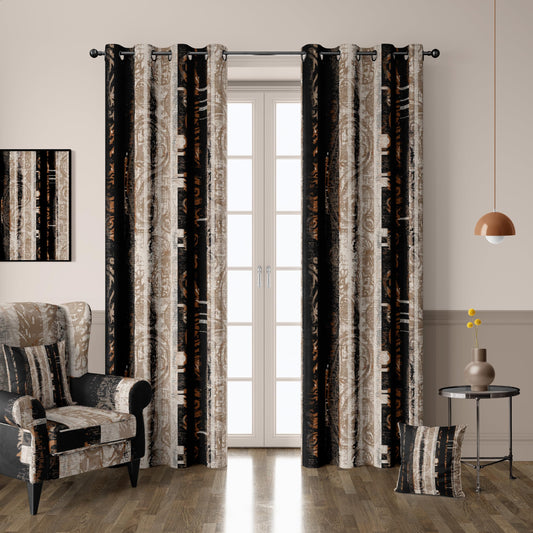 LADYVOGUE 100% Blackout Curtains 2 Panels Set Black and Beige Black Out Curtain Shabby Chic Cream Tan Thermal Insulated Window Treatments Decor for Living Room Bedroom Darkening Curtain 52x84 Inch