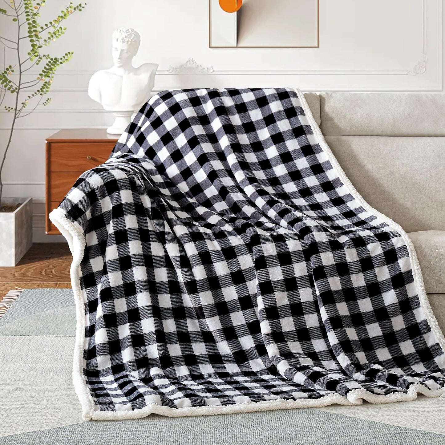 BEAUTEX Sherpa Fleece Flannel Throw Blanket, Super Soft Warm Buffalo Plaid Plush Blankets and Throws, Lightweight Cozy Fuzzy Blanket for Couch Sofa Bed (Black, Throw 50" x 60")