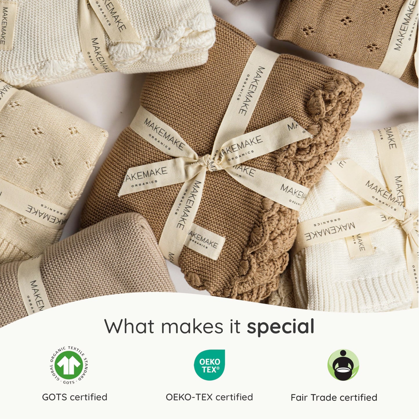 MakeMake Organics Organic Cotton Throw Blanket GOTS Certified Organic Knit Blanket Couch Bed Neutral Fall Colors Soft Cotton Throw Blanket Large (50x60, Brown)