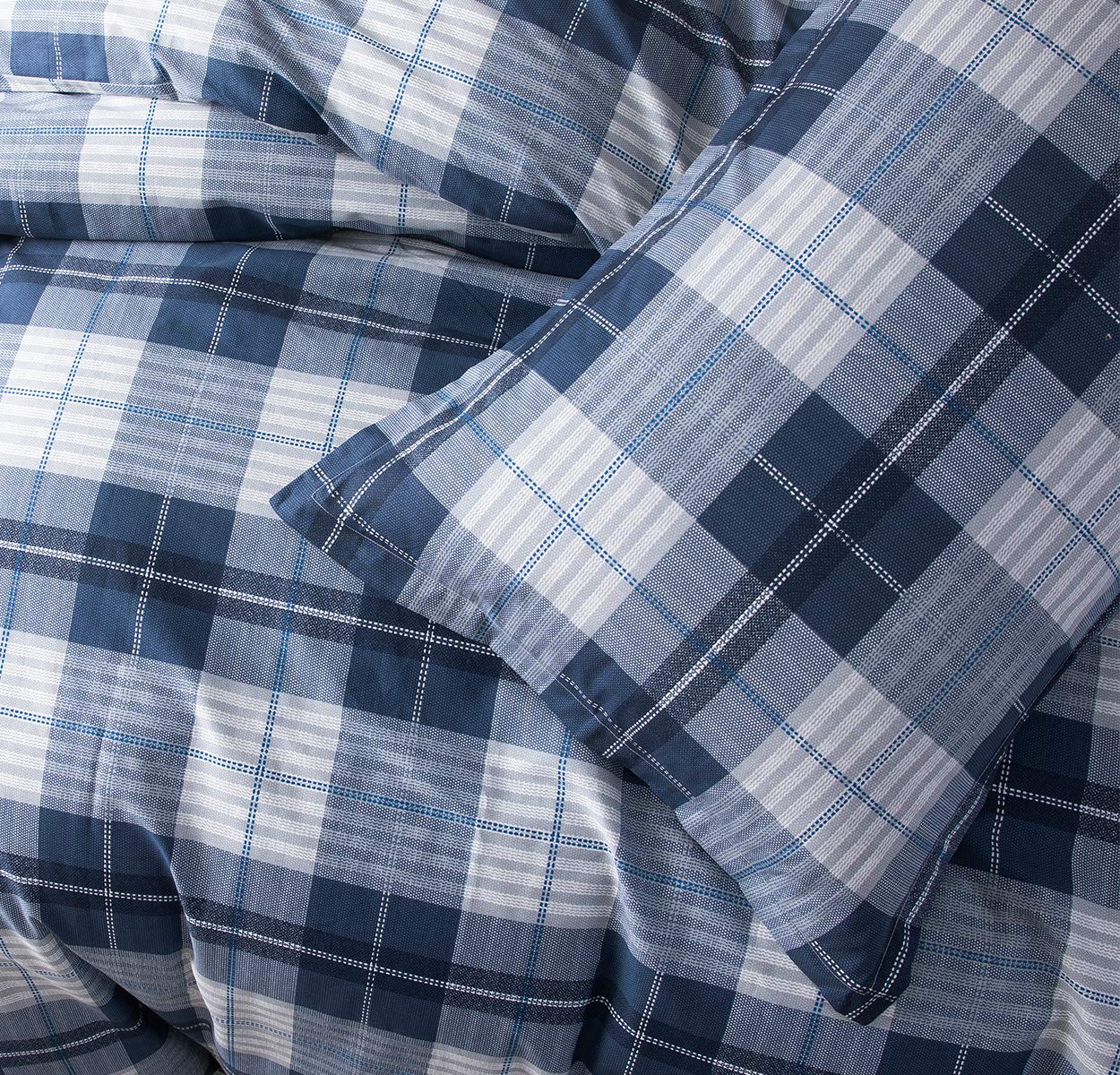 SLEEPBELLA Comforter King Size, 600 Thread Count Cotton Navy Blue & Grey Buffalo Pattern Blue Plaid Comforter Sets,Down Alternative Bedding Set 3Pcs (King, Navy Plaid)