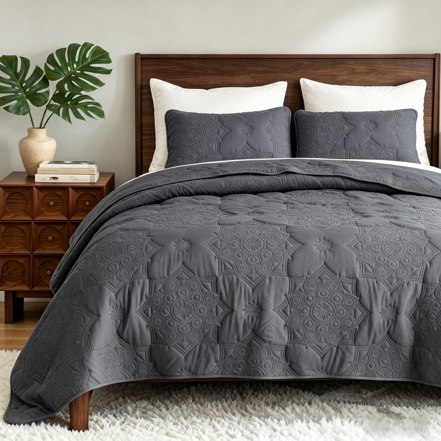 Bedsure King Size Quilt Set - Lightweight Bedspreads King Size, Stitch-Free Ultrasonic Quilting Coverlet, All-Season Dark Grey Comforter Set, Pet-Friendly Soft Machine Washable Bedding (106"x96")