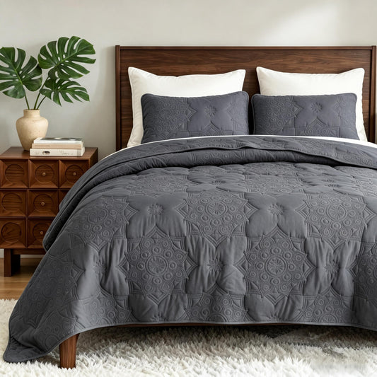 Bedsure King Size Quilt Set - Lightweight Bedspreads King Size, Stitch-Free Ultrasonic Quilting Coverlet, All-Season Dark Grey Comforter Set, Pet-Friendly Soft Machine Washable Bedding (106"x96")